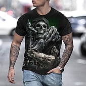 お買い得  頭蓋骨と骨-男性用 スカル グラフィック シャツ Tシャツ レトロなシャツ 半袖 Tシャツ 3Dプリント ラウンドネック シャツ ヴィンテージ デザイナー レトロ風 ストリート 日常 祝日 黒金 黒と青 ブラックとイエロー 夏 衣類 S M L XL XXL 3XL 4XL