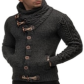 voordelige pullover voor heren-Voor heren Trui Coltrui Kabel Haakwerk breien Normaal Klassiek Effen / effen kleur Opstaande boord Basic Kleding Raglan mouwen Winter Kameel Zwart S M L