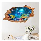 ieftine Abțibilde 3D-perete spart 3d lume submarină delfini acasă decorare fundal pentru camera copiilor autocolante detașabile decor de perete autocolante pentru dormitor sufragerie