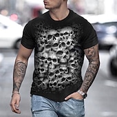 お買い得  頭蓋骨と骨-男性用 スカル グラフィック シャツ Tシャツ レトロなシャツ 半袖 Tシャツ 3Dプリント ラウンドネック シャツ ヴィンテージ デザイナー レトロ風 ストリート 日常 祝日 黒金 黒と青 ブラックとイエロー 夏 衣類 S M L XL XXL 3XL 4XL