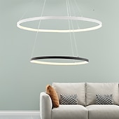 economico Modello a cerchio-Lampada a sospensione a led a 2 luci da 60 cm design cerchio in alluminio finiture verniciate dimmerabile moderna sala da pranzo camera da letto con paralume in acrilico luci regolabili 50w solo dimmerabile con telecomando