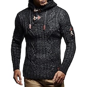 baratos suéter pulôver masculino-Homens Suéter Carregam Pulôver suéter Moletom com capuz Suéter de gola alta Cabo Tricotar Botão Tricotado Côr Sólida Gola Alta à moda Estilo vintage Roupa Outono Inverno Branco Marron S M L
