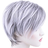 abordables peluca vieja-peluca de corte corto rubia recta corte pixie peluca resistente al calor pelucas cortas de cabello corto con flequillo