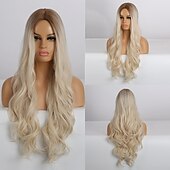 voordelige Synthetische trendy pruiken-synthetische pruik golvend middelste stuk pruik lang a24 synthetisch haar dames zacht party makkelijk mee te nemen blond roze zwart barbiecore pruiken