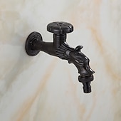 economico Rubinetti per lavandino bagno-rubinetto per lavatrice di lusso in stile retrò con estremità filettata, rubinetto per lavabo monocomando monoforo in ottone antico nero bronzo lucidato ad olio, rubinetto esterno con valvola in
