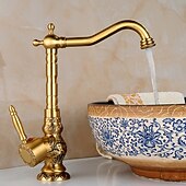 abordables Clásico-Grifo para lavabo de baño, juego central de latón, grifos de baño de un solo mango con un orificio
