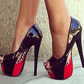 economico Tacchi a Piattaforma-scarpe décolleté da donna tacchi a spillo tacchi alti sexy party color block plateau tacco alto peep toe mocassino in pelle scamosciata verniciata nude nero blu scarpe con fondo rosso