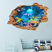 ieftine Abțibilde 3D-perete spart 3d lume submarină delfini acasă decorare fundal pentru camera copiilor autocolante detașabile decor de perete autocolante pentru dormitor sufragerie