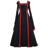 ieftine Rochie-Medieval Renascentist secolul al 18-lea Lung Rochii Manșon Flare cuff Viching Outlander Mărime Plus Size Culoare solidă Pătrat Pentru femei Celtic Fantezie Mascaradă Petrecere și seară Festival Adulți