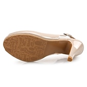 baratos Sapatos Peep Toe-sapatos femininos pretos de couro envernizado peep-toe slingback de salto alto – stiletto elegante para eventos formais, festas e trajes de noite