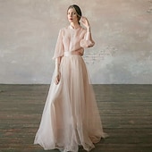preiswerte Ballkleid-Zweiteiliges Abschlussballkleid Empire Kleid Hochzeitsgast Formelles Abendkleid Bodenlang Lange Ärmel Stehkragen Chiffon mit Knöpfen Stufen