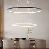 economico Modello a cerchio-Lampada a sospensione a led a 2 luci da 60 cm design cerchio in alluminio finiture verniciate dimmerabile moderna sala da pranzo camera da letto con paralume in acrilico luci regolabili 50w solo dimmerabile con telecomando