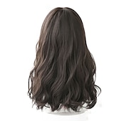 economico Parrucche trendy sintetiche-parrucche sintetiche biondo chiaro per le donne parrucche lunghe realistiche grigio marrone pastello con frangia parrucca cosplay lolita ondulata media parrucche festa di natale parrucche barbiecore