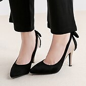 abordables Talons Aiguilles-talons aiguilles pointus rouges et noirs – escarpins élégants en daim avec nœud pour femmes, tenues de fête et de soirée