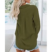 cheap Shirts-Women&#039;s Shirt Linen-Inspired Shirts Button Up Blouse Plain Elegant Business Basic Long Sleeve Shirt Collar Regular Tops Work Daily Weekend Black White Gray Fall &amp; Winter