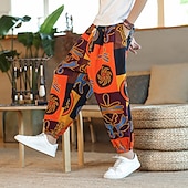 baratos Retrô-Homens Harém Solto Calças Calça verão Calças largas Com Cordão Clássico Folgado Gráfico Animal Estampas Abstratas Exterior Mimolet Casa Diário à moda Estilo Clássico Ajuste Largo Preto Amarelo