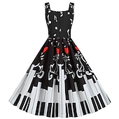 levne Šaty-Retro Hepburn Koktejlky Ke kolenům Šaty Flare šaty Běžný Srdce Hudba A-Linie Do U Dámské Karneval Nový rok Valentýna Rande Šaty loučení se svobodou nevěsty Dospělé Šaty Celý rok
