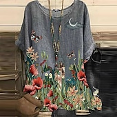 abordables Tops Florales-Blusa de Talla Grande de Mujer Floral Vintage Casual Manga Corta Manga Dolman Cuello Redondo Vacaciones Diaria Estampado Loto Mariposa Diente de león Amor Verano Primavera