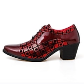 voordelige Oxford Schoenen-Heren rode en zwarte lakleren Oxford schoenen met blokhak en geometrische print – formele feest- en dansschoenen