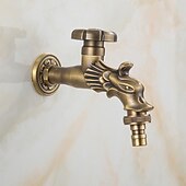 economico Rubinetti per lavandino bagno-rubinetto per lavatrice di lusso in stile retrò con estremità filettata, rubinetto per lavabo monocomando monoforo in ottone antico nero bronzo lucidato ad olio, rubinetto esterno con valvola in
