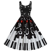 levne Šaty-Retro Hepburn Koktejlky Ke kolenům Šaty Flare šaty Běžný Srdce Hudba A-Linie Do U Dámské Karneval Nový rok Valentýna Rande Šaty loučení se svobodou nevěsty Dospělé Šaty Celý rok