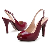 baratos Sapatos Peep Toe-sapatos femininos pretos de couro envernizado peep-toe slingback de salto alto – stiletto elegante para eventos formais, festas e trajes de noite