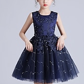 baratos Vestidos floridos-Infantil Para Meninas Vestido de daminha de honra Vestido Flor Sem Manga Casamento Festa Paetês Princesa Doce Poliéster Altura dos Joelhos Vestido de florista Verão 3-12 anos Branco Rosa Azul Marinha