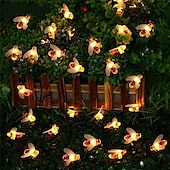 abordables Guirlandes solaires-guirlandes lumineuses solaires en plein air 2pcs 1pcs 8 modèles alimentés à l&#039;énergie solaire mignon abeille led chaîne guirlande lumineuse 30leds 6.5m abeille extérieur jardin clôture patio noël