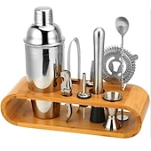 cheap Barware-Insulated Cocktail Shaker Mixer Bartender Kit 10pcs Cocktail Shaker Mixer Stainless Steel 550ml Bar Tool Set with Stylish Bamboo Stand Perfect Home Bartending Kit and Martini Cocktail Shaker Set