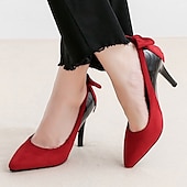abordables Talons Aiguilles-talons aiguilles pointus rouges et noirs – escarpins élégants en daim avec nœud pour femmes, tenues de fête et de soirée
