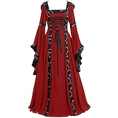 ieftine Rochie-Medieval Renascentist secolul al 18-lea Lung Rochii Manșon Flare cuff Viching Outlander Mărime Plus Size Culoare solidă Pătrat Pentru femei Celtic Fantezie Mascaradă Petrecere și seară Festival Adulți
