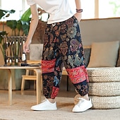 baratos Retrô-Homens Harém Solto Calças Calça verão Calças largas Com Cordão Clássico Folgado Gráfico Animal Estampas Abstratas Exterior Mimolet Casa Diário à moda Estilo Clássico Ajuste Largo Preto Amarelo