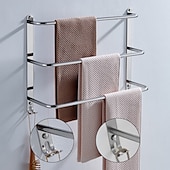 economico Portasciugamani-mensola da bagno a tre strati con ganci portasalviette multifunzione in acciaio inox argento lucido e nichel spazzolato 1pz