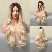 voordelige Synthetische trendy pruiken-synthetische pruik golvend middelste stuk pruik lang a24 synthetisch haar dames zacht party makkelijk mee te nemen blond roze zwart barbiecore pruiken