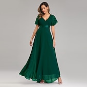 abordables Mariage Décontracté / de Jour-Robe de mariage en A-line froncée élégante pour les invitées de mariage mariage à la plage formelle cravate noire pour demoiselles d&#039;honneur longueur de sol manches courtes décolleté en V chiffon dos