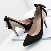 abordables Talons Aiguilles-talons aiguilles pointus rouges et noirs – escarpins élégants en daim avec nœud pour femmes, tenues de fête et de soirée