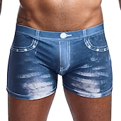 abordables maillot de bain boxer homme-Homme Short de bain Short de bain boxeur Denim Bloc de couleur Séchage rapide Respirable Vacances Plage Natation Motifs 3D Décontractées gris bleu Bleu Taille basse Elastique
