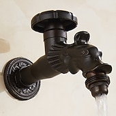 economico Rubinetti per lavandino bagno-rubinetto per lavatrice di lusso in stile retrò con estremità filettata, rubinetto per lavabo monocomando monoforo in ottone antico nero bronzo lucidato ad olio, rubinetto esterno con valvola in