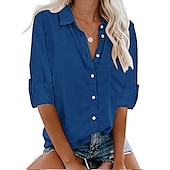 cheap Shirts-Women&#039;s Shirt Linen-Inspired Shirts Button Up Blouse Plain Elegant Business Basic Long Sleeve Shirt Collar Regular Tops Work Daily Weekend Black White Gray Fall &amp; Winter