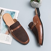 economico Sandali eleganti-Mocassini slip-on da uomo in similpelle e pelle scamosciata marroni – eleganti scarpe casual slip-on con fibbia per l&#039;uso quotidiano, il lavoro e le occasioni informali