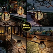 billige Landskapslys-ramadan eid lys solcellelys utendørs hengende solcelle vintage hagelampe retro lanterner hule solcellelys med håndtak for hage tre gjerde terrasse landskap krans belysning