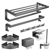 economico Set di accessori da bagno-set di accessori per il bagno, ferramenta per il bagno spazio alluminio parete grigio pistola portasciugamani / mensola angolare / porta accappatoio / porta carta igienica / portasciugamani / porta