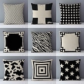 billiga geometrisk stil-svart vit dubbelsidigt kuddfodral 1 st mjukt kuddfodral kuddfodral örngott för soffa sovrum vardagsrum överlägsen kvalitet maskintvättbar utomhusdyna för soffa soffa stol