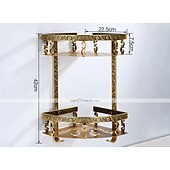 お買い得  タオルホルダー-バスルームの棚多層彫刻アンティーク アルミ壁掛けバス コーナー バスケット フック付き 1pc
