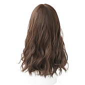 economico Parrucche trendy sintetiche-parrucche sintetiche biondo chiaro per le donne parrucche lunghe realistiche grigio marrone pastello con frangia parrucca cosplay lolita ondulata media parrucche festa di natale parrucche barbiecore