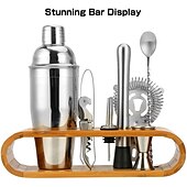 cheap Barware-Insulated Cocktail Shaker Mixer Bartender Kit 10pcs Cocktail Shaker Mixer Stainless Steel 550ml Bar Tool Set with Stylish Bamboo Stand Perfect Home Bartending Kit and Martini Cocktail Shaker Set