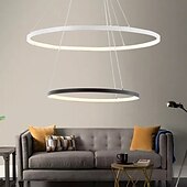 economico Modello a cerchio-Lampada a sospensione a led a 2 luci da 60 cm design cerchio in alluminio finiture verniciate dimmerabile moderna sala da pranzo camera da letto con paralume in acrilico luci regolabili 50w solo dimmerabile con telecomando