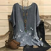 abordables Tops Florales-Blusa de Talla Grande de Mujer Floral Vintage Casual Manga Corta Manga Dolman Cuello Redondo Vacaciones Diaria Estampado Loto Mariposa Diente de león Amor Verano Primavera