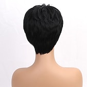 cheap Human Hair Capless Wigs-Human Hair Blend Wig Short Straight Natural Straight Pixie Cut Side Part Layered Haircut Asymmetrical Black White Green Cosplay Curler &amp; straightener Natural Hairline Capless Burmese Hair Women&#039;s All