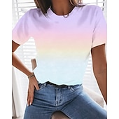 abordables T-shirt Art &amp; Design-t-shirt femme basique décontracté à manches courtes hauts réguliers col rond quotidien dégradé violet dégradé rose dégradé orange